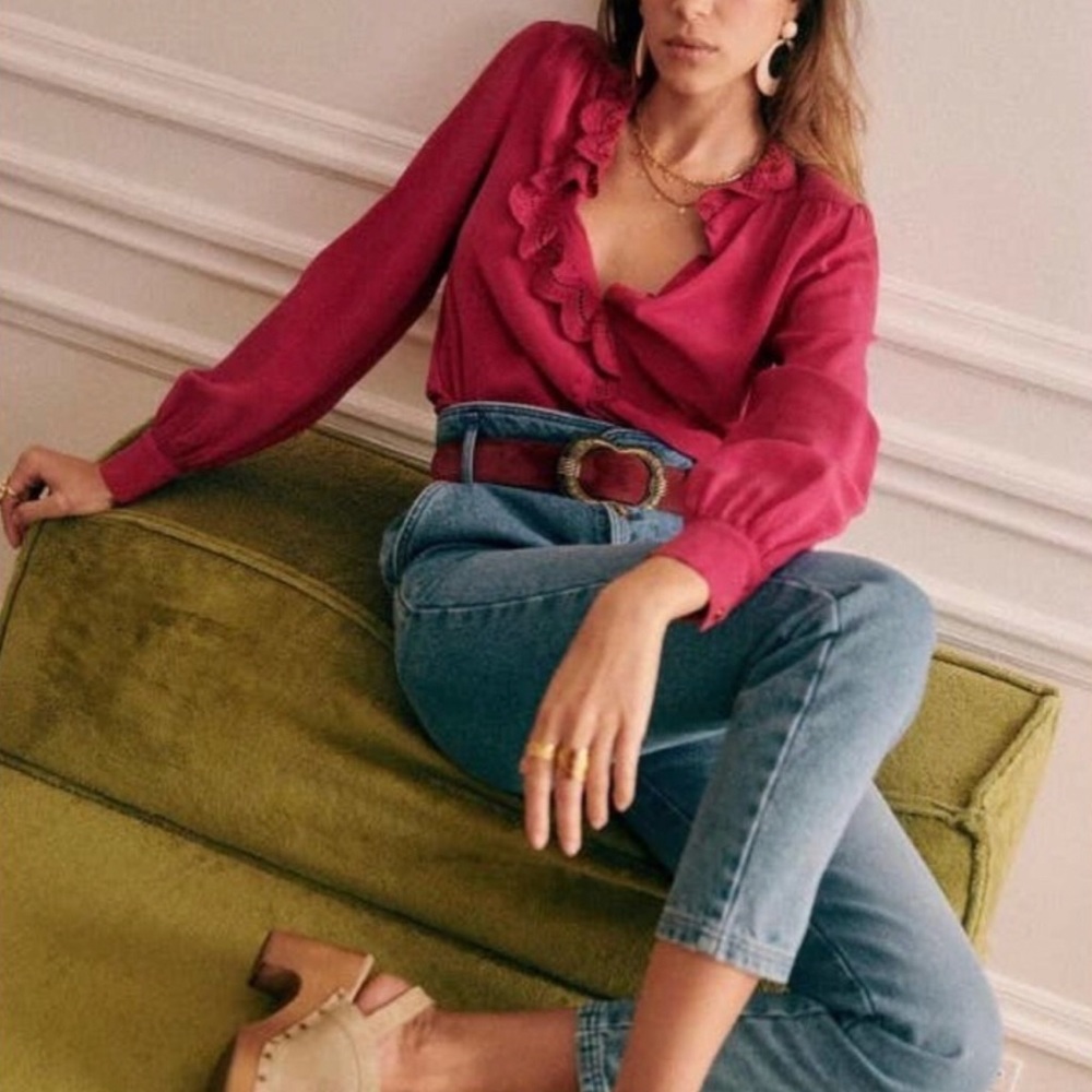 Sezane Silk Chloe Blouse in Bougainvillea Size 2/EU 34